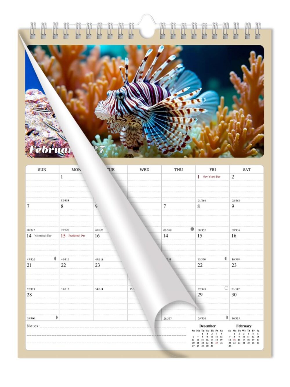 2027 Wall Calendar Spiral-bound Twin - 12 Months Planner 8.5 x 11 Tropical Fish